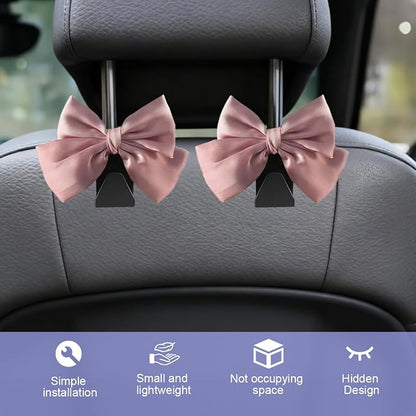 2PCS Car Seat Headrest Hook, Cute Bow Stylish Seat Back Purse Handbag Hanger Organizer, Multi-Purpose Auto Backseat Storage Hook Holder for Umbrella Coat Bag, Universal Fit (Pink) - Image 6