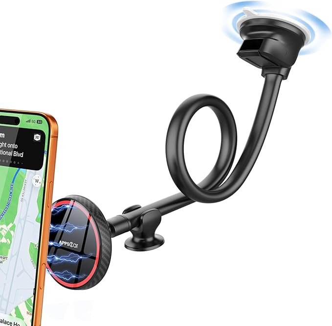 APPS2Car Cell Phone Car Mount for MagSafe, 14'' Windshield Phone Mount | Magnetic Car Phone Mount, Long Gooseneck Arm, Strong Suction & Magnetic Hold, Fits iPhone 17 Pro Max Plus 16 15 14 13 12 Mini by APPS2Car