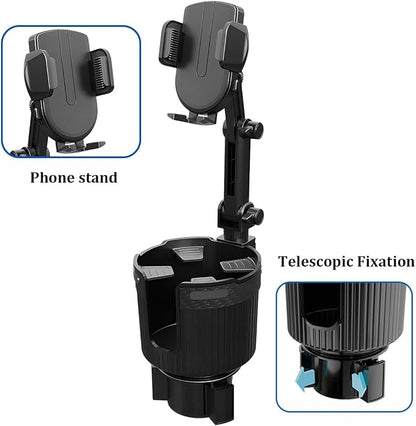 Adjustable Cup Holder Phone Mount 2-in-1 Vehicle Stand Black | Rotatable retractable base, abs construction, anti-slip pads, fits most cars, SUVs, and trucks, automotive accessories - Image 4