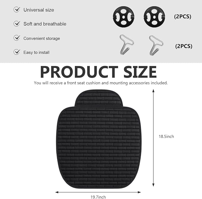 Car Seat Cover for Front Seats, Comfortable Linen Seats Cushion Pad Mat with Storage Pockets, Anti-Slip Breathable Bottom Front Seat Cover Protector for SUV Truck Van (Black) - Image 2