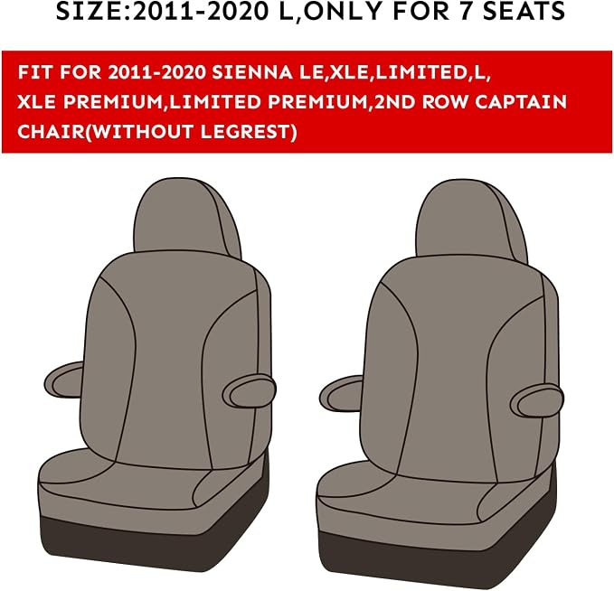 Sienna Car Seat Covers Custom Fit for 2011-2020 Toyota Sienna LE,XLE,Limited,L,XLE Premium,Limited Premium,7-Seater,Full Coverage,Airbag Compatible Polyester Seat Protector (Full Set,Gray) - Image 2