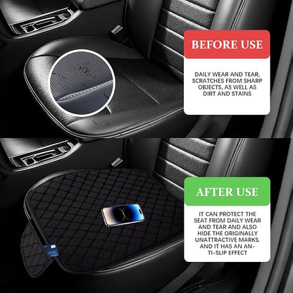 Leather Front Car Seat Cover, Anti-Slip Car Seat Bottom Covers, Full Wrapped Bottom Seat Protectors with Storage Pocket, Universal Comfortable Seat Cushion Fit Vehicles SUVs Trucks (K2-Black) - Image 6