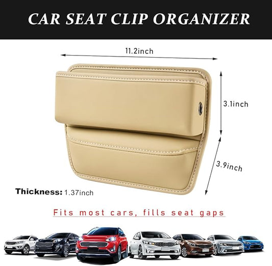 Kewucn Car Seat Gap Organizer, Adjustable Leather Front Seat Gap Filler Storage Box, Multifunctional Auto Console Side Pocket Organizer for Phone Glasses Key Card, Car Accessories (Beige) - Image 2