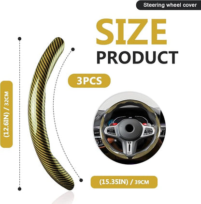 3pcs Universal Carbon Fiber Steering Wheel Cover - Anti-Slip & Segmented Design, Universal 99% Durable Steering Wheel Protector for Men and Women, Car Interior Accessory (Yellow) - Image 2