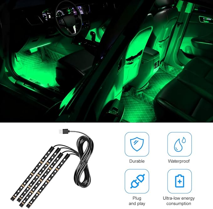Car LED Strip Light, 12V 48 LED Vehicle Under Dash Neon Ambient Night Decor Lamp with USB Port, Automotive Interior Lighting Accessories, Universal for SUV Truck Sedan (Green) - Image 5