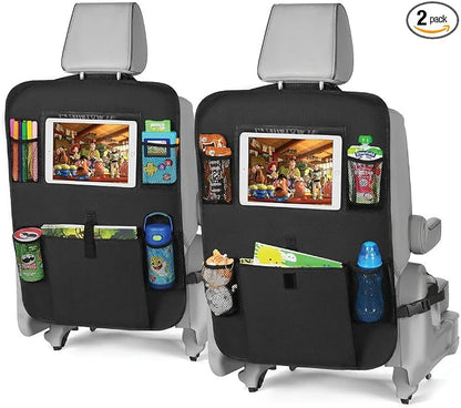 lebogner Back Seat Cover for Kids + 6 Pocket Storage Organizer, 2 Pack X-Large Kick Mats Backseat Protector with iPad Tablet Holder, Car Seat Back Protectors for Vehicles to Protect from Dirt & Mud by lebogner