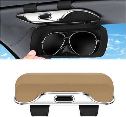 Sunglasses Holder for Car Sun Visor – Soft Vehicle Interior Glasses Organizer Box Accessories,Protective Automotive Eyeglasses Storage Case Hanger,Universal for SUV Sedan Truck (Beige) - Image 2