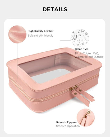 Clear Makeup Bags, TSA Approved Toiletry Bag with Zipper, Makeup Organizer for Carry-on Travel Essentials, Car Accessories Organizers Storage for Women Men (Clear-Pink) - Image 4