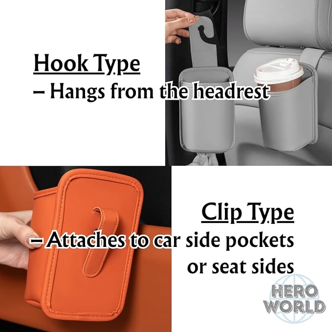 Large PU Leather Car Door Cup Holder Clip On or Hook Style Drink Holder Seat Side Hanging Storage Pocket for Water Bottle Coffee Cup Rear Back Seat Organizer (Clip, Caramel) - Image 3