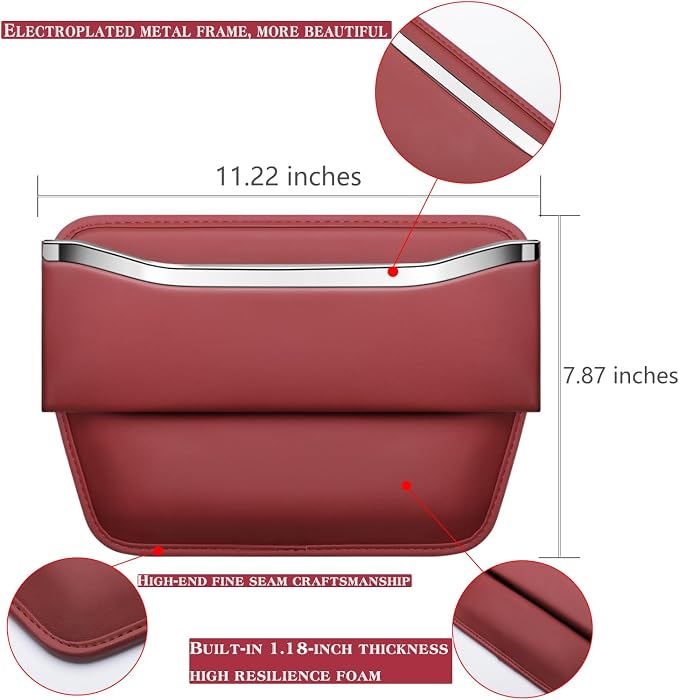 HOLDCY Car Seat Gap Filler Organizer - Leather Console Side Pocket Seat Storage - Stylish and Practical Car Accessories for Cars,SUV,Truck (Red - 2 Pack) - Image 3