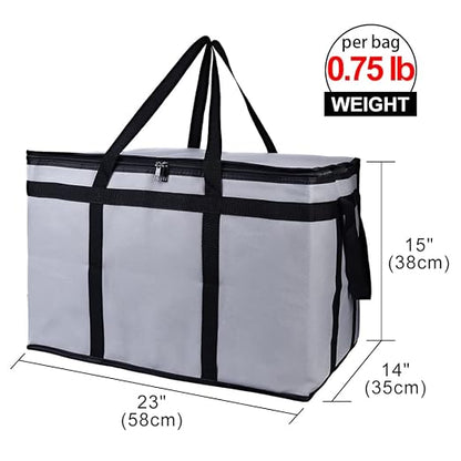Bodaon 2-Pack Insulated Food Delivery Bag for Hot and Cold Meal, XXX-Large Grocery Tote Insulation Bag for Catering, Pizza Warmer, Cooler/Thermal Bags, Grey - Image 2