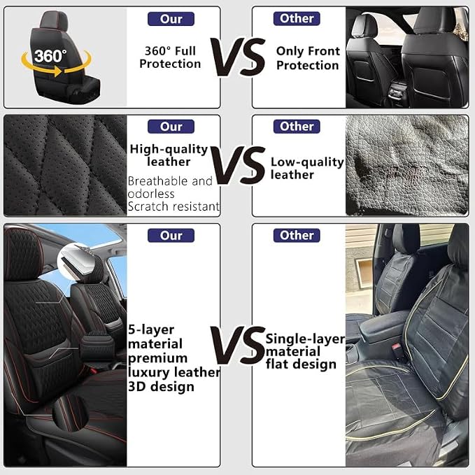 Car Seat Covers Full Set Fit For Toyota RAV4 Hybrid 2016-2026, Black&Red | Lumbar Support, Premium Faux Leather, Breathable, Anti-Slip, Airbag Compatible, Waterproof, Car Seat Protectors, 2 Row-5Seat - Image 4