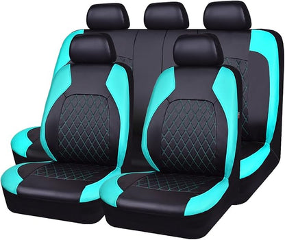 Universal Deluxe Pu Luxury Vinyl Faux Leather Car Seat Covers Full Set, Airbag Compatible, Breathable, Fit for Cars, Trucks, SUV (Black and Mint) by LeatherCarSeatCovers