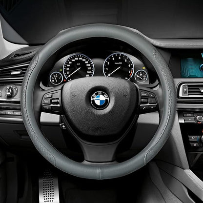 Microfiber Leather Steering Wheel Cover, Classic Embossing, Anti-Slip, Breathable, 15 Inch, Gray - Image 3