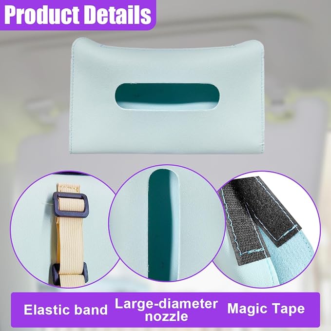 YoRise Car Sun Visor Tissue Holder, Soft Leather Automotive Hanging Napkin Storage Box, Rectangular Vehicle Interior Tissue Organizer Case for Car, SUV, Truck (Blue) - Image 3