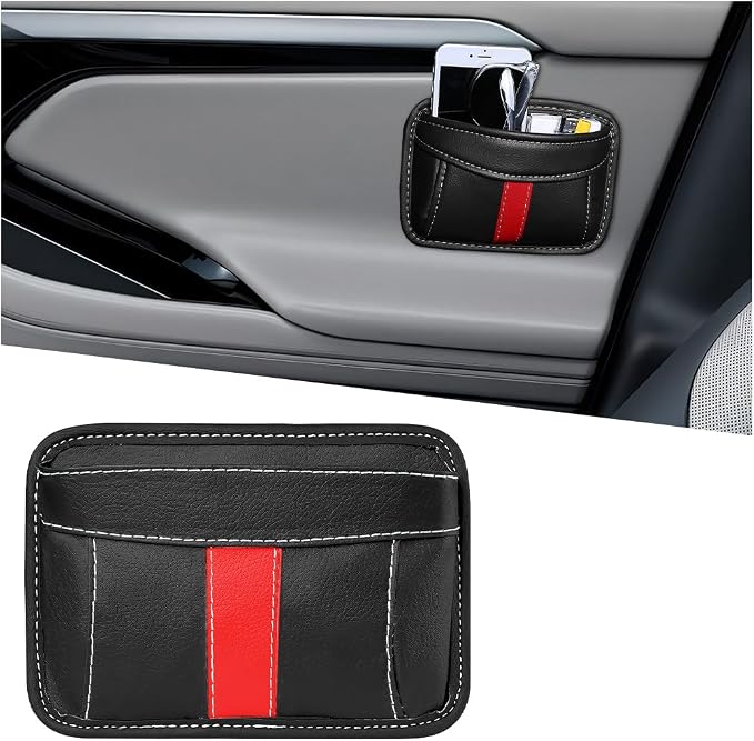 Car Seat Side Pocket Organizer, Leather Vehicle Seat Gap Filler Organizer, Automotive Console Side Cell Phone & Sunglasses Holder Storage Bag, Universal for SUV Automobile Truck (Black) by Unknown