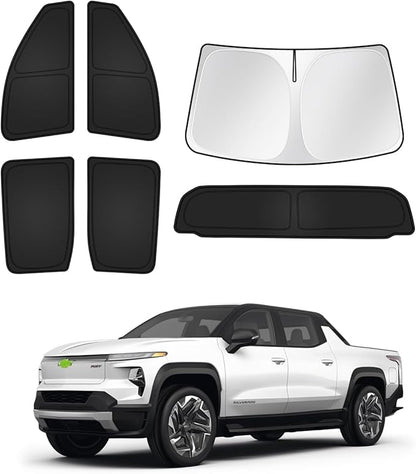 Canvcle Sunshades for Chevrolet/Chevy Silverado EV & GMC Sierra EV 2024 2025 2026 Accessories Windshield Sun Shade Side Rear Window Shade Cover Sun Visor Shield Privacy Keep Vehicle Cool Black 6PCS by Canvcle