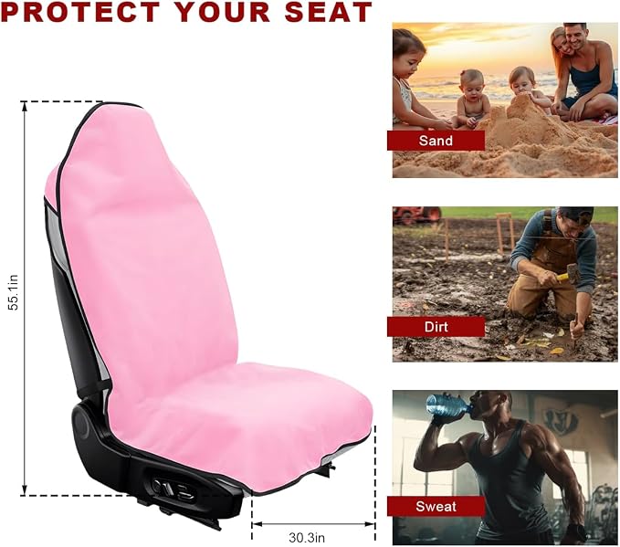 Car Towel Seat Cover, Waterproof Non-Slip Front Seat Protector for Post Gym Workout Beach Hiking, Sweatproof Washable Bucket Seat Protective Cover for Car SUV Truck Sedan (Pink) - Image 2
