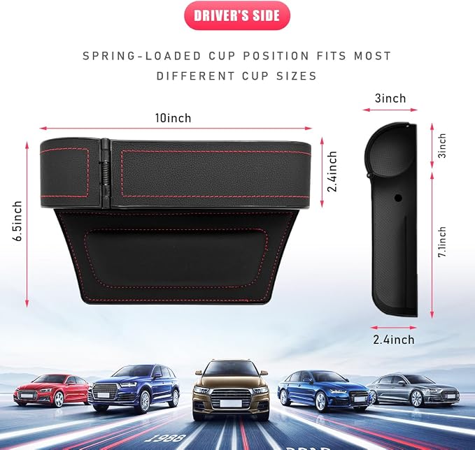 Car Seat Gap Filler with Cup Holder Expander, Automotive Front Seat Storage with Cup Holder, Console Seat Gap Filler Storage Box for Mug Bottle Keys, Car Accessories (Driver Side) - Image 2