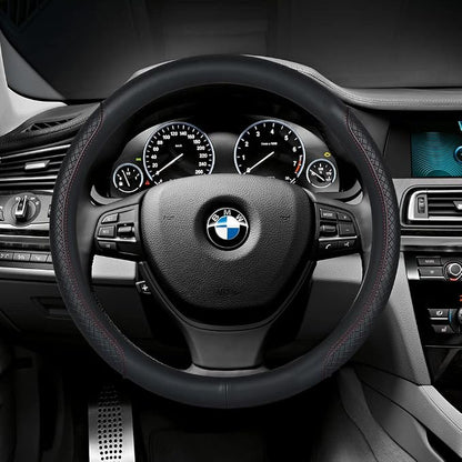 Steering Wheel Cover - Microfiber Leather, Classic Embossing, Anti-Slip Breathable, Fit 15 Inch (Black & Red Line) - Image 3