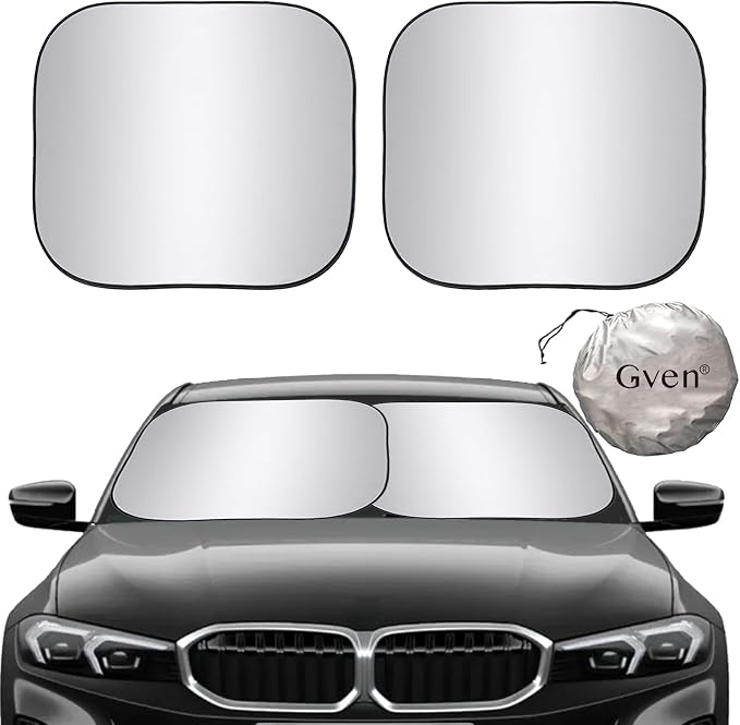 Gven Windshield Sun Shade 2pcs with Bonus Car Sunshade for Front Window Shades 2025 Technology Reflect UV and Heat Sun Visor Automotive Interior Sun Protection (Silver, M) by Gven