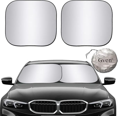 Gven Windshield Sun Shade 2pcs with Bonus Car Sunshade for Front Window Shades 2025 Technology Reflect UV and Heat Sun Visor Automotive Interior Sun Protection (Silver, M) by Gven