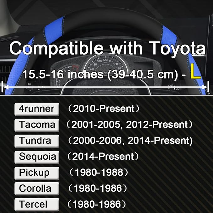 West Llama Customized Auto Car Steering Wheel Cover for Toyota Tacoma,4Runner,Tundra,Sequoia,15.5-16 inch (Black+Blue-Large Size) - Image 2