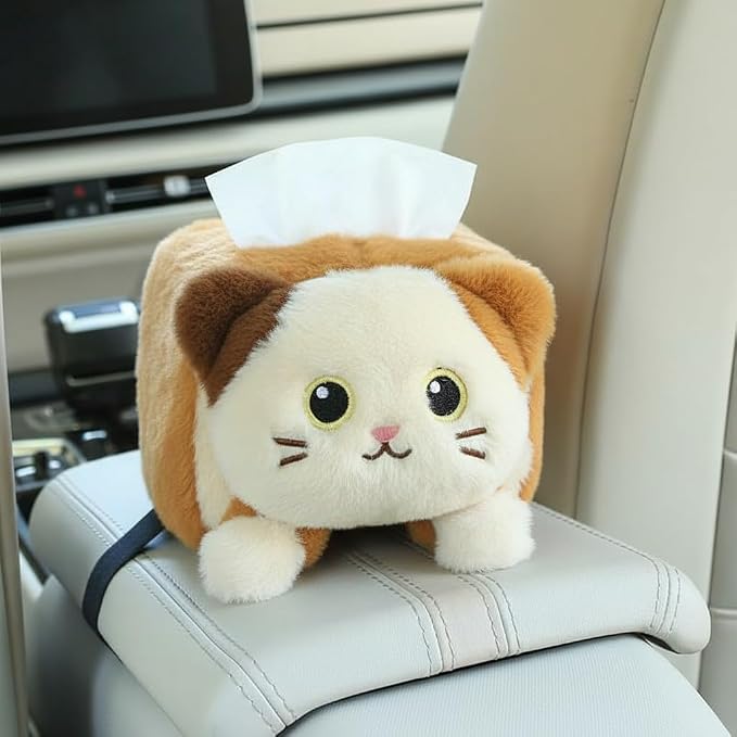 Drivers Cute Plush Animal Car Tissue Box Holder, Vehicle Console Napkin Dispenser, Secure Strap, Easy Refill, Tidy Ride, All-Season by WASTROYAL