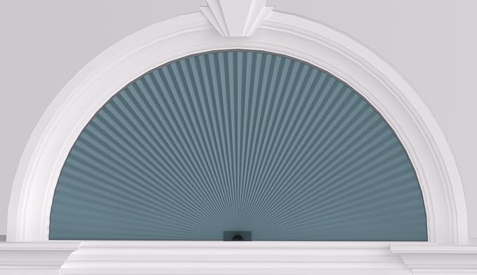 Myshade Arch Window Shades Half Circle Blackout Cellular Shades Cordless No Drill Blinds for Windows Half Moon Honeycomb Fabric No Tools Room Darkening Shades Easy Install (1PCS Blue 48" W X 96" H) by MYSHADE