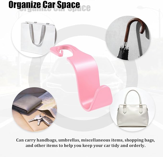 Car Seat Headrest Hook, 4PCS Vehicle Seat Back Hanger Storage Organizer for Handbag Purse Coat, Auto Interior Headrest Hook, Universal for SUV Automobile Truck (Pink) - Image 5