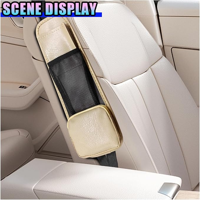 Leather Car Seat Side Organizer, Multi-Pocket Hanging Storage Bag, Front Seat Gap Holder for Phone Wallet Glasses, Universal Auto Accessories for SUV Truck RV (Beige) - Image 4