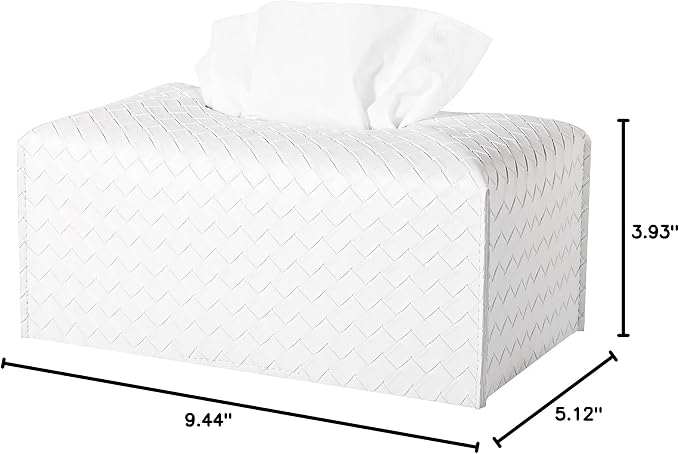Tissue Box Cover Short Rectangle Leather Facial Paper Holder, White | PU Leather，Easy to Fill, Easy Clean, Decorative Cube Tissue Box Holder for Office, Bathroom,Kitchen, Living room, Guest room - Image 3