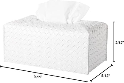 Tissue Box Cover Short Rectangle Leather Facial Paper Holder, White | PU Leather，Easy to Fill, Easy Clean, Decorative Cube Tissue Box Holder for Office, Bathroom,Kitchen, Living room, Guest room - Image 3