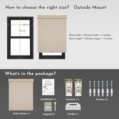 Persilux Blackout Roller Shades for Window Blinds,Cordless,Linen Fabric,Thermal Insulated Fabric UV Protection Shades for Home,Office,Bedroom,Door,Blackout-Beige,34 1/2" W X 72" H - Image 7