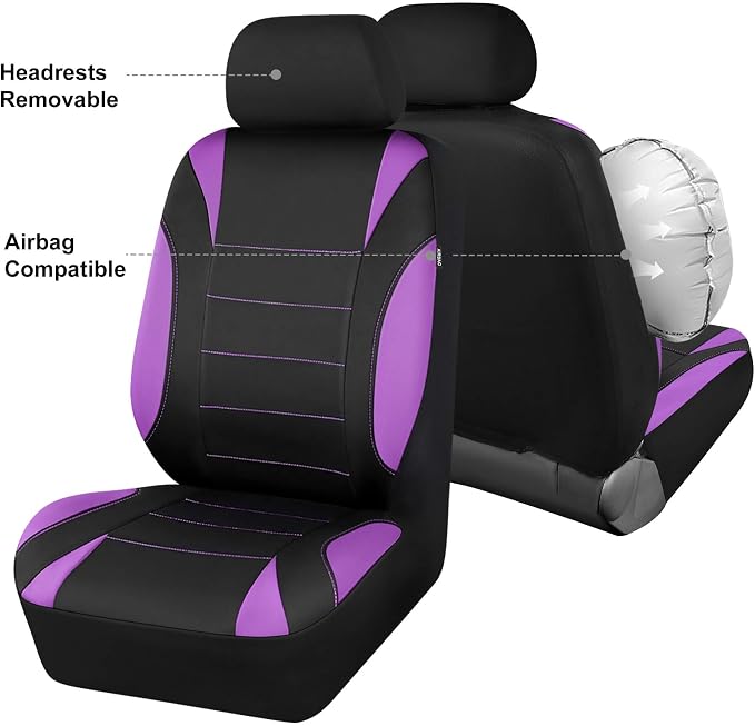 CCAR Pass Neoprene Wetsuit Seat Covers, Waterproof Car Seat Covers Full Sets with 5mm Composite EVA, Universal Fit for Car Sedan, SUV Trucks Anti Slip with Airbag Compatible(Black Purple) - Image 7