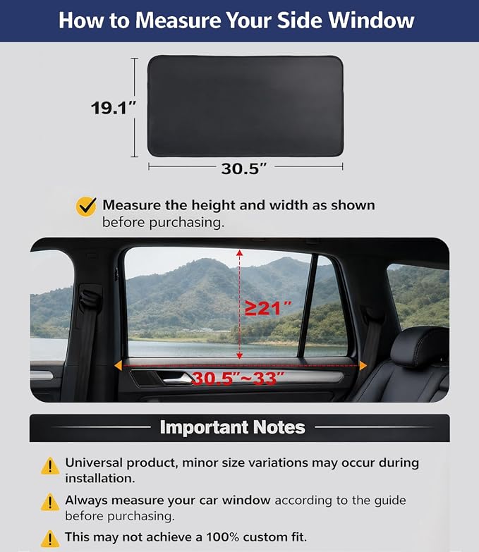 XCBYT Magnetic Car Window Shades for Rear Windows, 100% Blackout Privacy | 2-Pack Heat & UV protection for camping, baby sleep, work break, road trip. Fits steel frames only, measure size before buy - Image 2