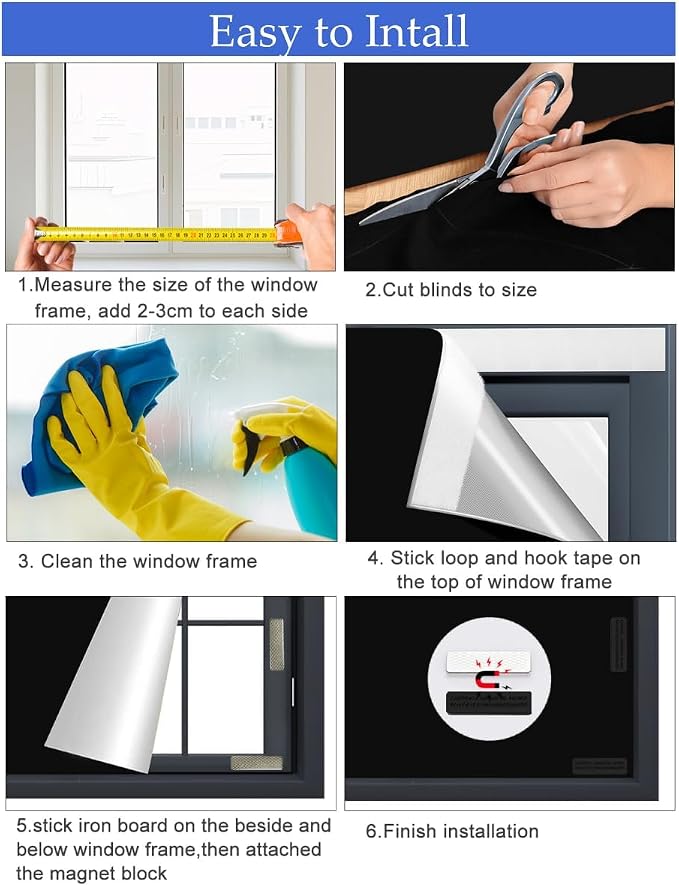 100% Blackout Shade for Bedroom 59"x47",Magnetic Blackout Window Cover | No Drill, Cuttable,Indoor Window Shade, Adhesive Blackout Curtains with Magnet and Hook&Loop Tapes,Use for Home,Nursery - Image 8