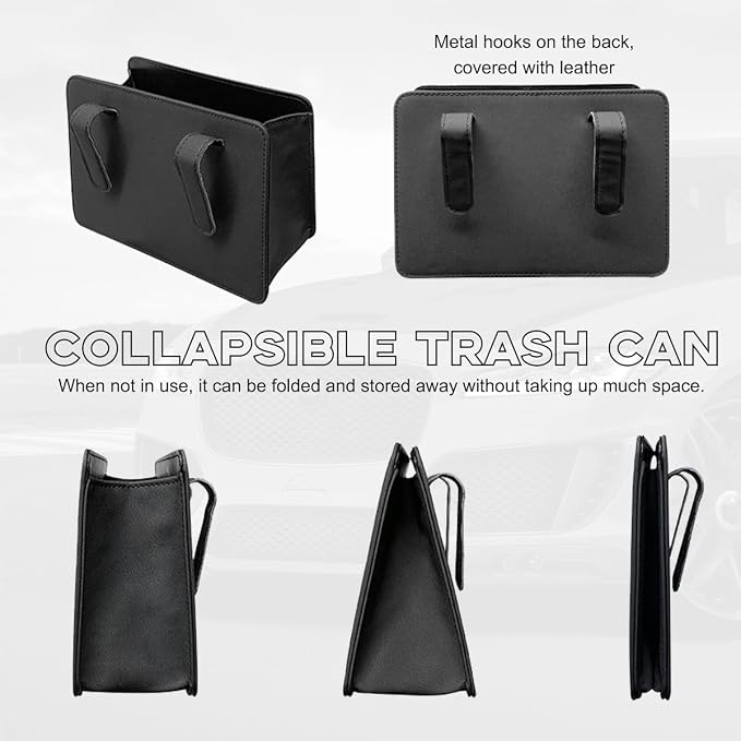 Yourkar Car Trash Can, Foldable Waterproof Leather Car Garbage Organizer Holder, Automotive Mini Dustbin Container with One Roll Trash Bag, Universal Interior Car Accessories (Dark Brown) - Image 5