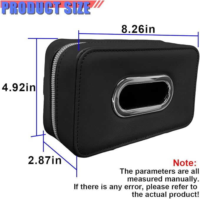Craedli Car Tissue Holder, Leather Backseat Tissues Box Cover Rectangular Car Napkin Holder for 100-150 Tissues Organizer, Large Napkin Case Auto Headrest Hanging Mask Dispenser for SUV Sedan (Black) - Image 2