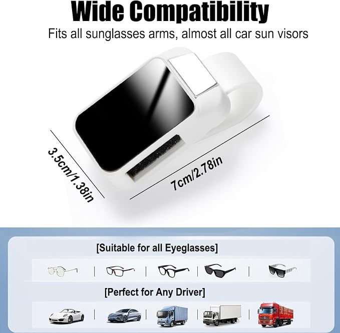 Dsycar 2 Pack Sunglasses Holder for Car, Visor Sunglass Holder Clip, White | One-Handed-Operation Easy Access Storage for Driving,Universal Fits Anti-Scratch Car Sun Visor Accessories - Image 6