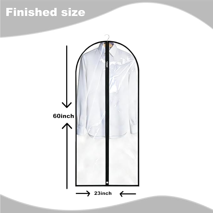 Dress Bags for Gowns Long, 60'' Garment Bags for Hanging Clothes, Suit Bag Cover for Storage and Travel (Clear) - Image 2