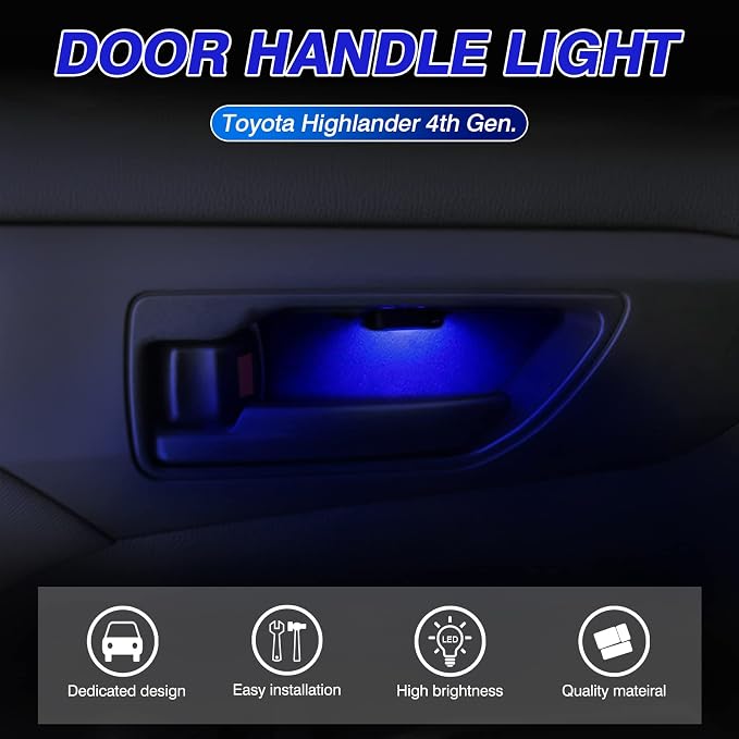 Powerty Compatible with LED Light 2020-2025 2026 Toyota Highlander Accessories Inner Door Handle Bowl Mood Lighting Decorative Interior Lamp 4PCS Blue - Image 2