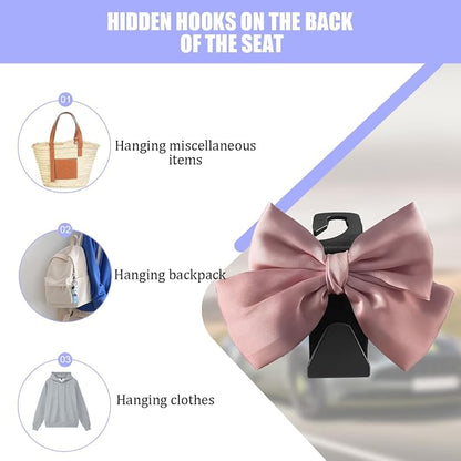 2PCS Car Seat Headrest Hook, Cute Bow Stylish Seat Back Purse Handbag Hanger Organizer, Multi-Purpose Auto Backseat Storage Hook Holder for Umbrella Coat Bag, Universal Fit (Pink) - Image 3