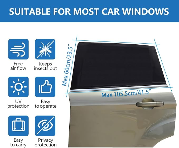 Car Window Shades for Baby - 2 Pack Sun Shade Blocker, Breathable Mesh Rear Side Window Cover Sunshade for SUV, UV Protection for Baby Family Pet, Mosquito Bug Net Car Window Screens for Camping - Image 5