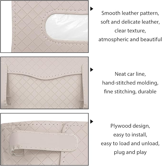 Car Tissue Holder, Leather Sun Visor Hanging Napkin Holder with Tissue Refill, Clip-On Visor Mask Dispenser Premium Paper Towels Case for Vehicles, Universal Car Accessories (Beige) - Image 3