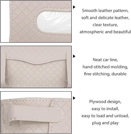 Car Tissue Holder, Leather Sun Visor Hanging Napkin Holder with Tissue Refill, Clip-On Visor Mask Dispenser Premium Paper Towels Case for Vehicles, Universal Car Accessories (Beige) - Image 3