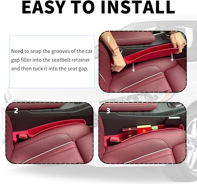2PCS New Car Seat Gap Filler with 2 Storage Areas,Stylish Car Seat Gap Storage for Stabilizing Phone,Keys Wallet,Universal Car Seat Gap Filler Organizer (Carbon Pink) - Image 6