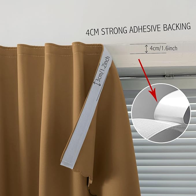 Self Adhesive Curtains, Stick Curtain Blackout Shades Window Cover Curtains for Living Room No Drilling, 59" W X 71" L, Brown, 1 Panel - Image 8
