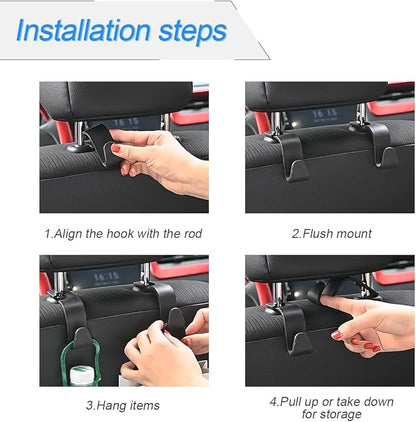 4 Pack Headrest Hooks for Vehicle Seats, Carbon Fiber/Black Flag | rear-row hanging storage, supports bags coats and groceries, fits matching headrest posts, interior accessory - Image 6