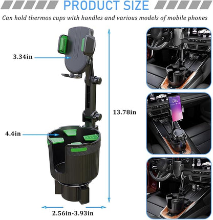 Car Cup Holder Phone Mount, 2 in 1 360° Rotation Long Arm Vehicle Cup Cell Phone Holder Expander with Adjustable Base, Automotive Drink Bottles Smartphones Stand, Universal Fit (Green) - Image 2